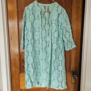 Vintage 60s Blue Lace Sheer Robe House Coat
